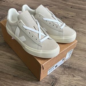 VEJA Campo leather and rubber-trimmed nubuck sneakers (taupe) US 6, New, In box